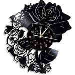 Horloges silencieuses noires à fleurs en vinyle à motif fleurs 