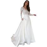 Robes de mariée col v blanc d'ivoire en satin à manches longues Taille S look fashion pour femme 