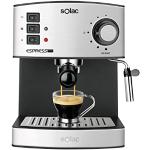 Solac CE4480 Espresso 19 - Machine à expresso 850W, 19 bars, Réservoir 1,2L, pour dosette et moulu, 2 tasses, arrêt automatique, Buse vapeur, Inox