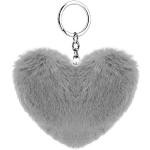 Porte-clés coeur Soleebee gris à pompons à motif lapins look fashion 