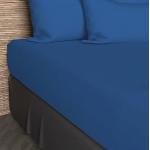 Draps housse Soleil d'ocre bleu marine en coton lavable en machine 140x200 cm 2 places en promo 