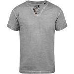 T-shirts Solid gris en cuir synthétique à manches courtes à manches courtes Taille L look fashion pour homme 