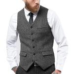 Gilets de mariage gris en tweed sans manches sans manches à col en V Taille S look fashion pour homme 
