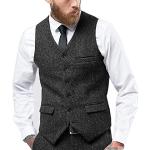 Gilets de mariage noirs en tweed sans manches sans manches à col en V Taille 3 XL look fashion pour homme 