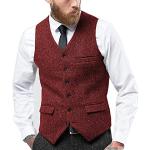 Gilets de mariage rouges en tweed sans manches sans manches à col en V Taille L look fashion pour homme 
