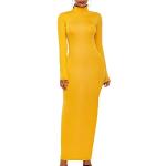 Robes à col roulé jaunes en polyester lavable en machine longues à col roulé Taille M plus size look fashion pour femme 