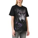 T-shirts à imprimés noirs en coton à motif loups Taille XXL look gothique pour femme 
