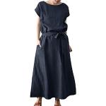 Robes en dentelle vintage de soirée d'automne bleues à fleurs en latex à manches courtes à col rond Taille XL plus size look asiatique pour femme 