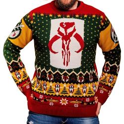 Star Wars Mandalorian Boba Fett Pull de Noël tricoté unisexe pour homme ou femme, Multicolore, L