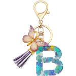 Porte-clés bleus en résine à perles à motif papillons look fashion 