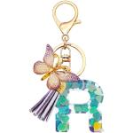 Porte-clés bleus en résine à perles à motif papillons look fashion 