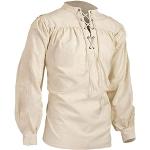 Chemises beiges en coton à volants en lin à manches longues à col rond Taille S steampunk pour homme 