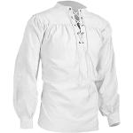Chemises blanches en coton à volants en lin à manches longues à col rond Taille XL steampunk pour homme 