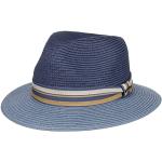 Chapeaux Fedora Stetson bleus à rayures en paille 63 cm look fashion pour femme 