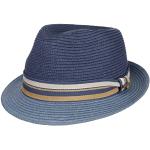 Chapeaux Fedora Stetson bleus à rayures en paille 57 cm Taille M look fashion pour femme 