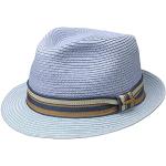 Chapeaux Fedora Stetson bleues claires à rayures en paille 52 cm Taille XS look fashion pour femme 