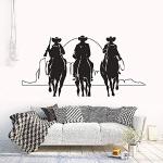 Stickers muraux Équitation et coucher de soleil Art mural affiche trois Western Cowboy vinyle autocollant cavalier Silhouette film Silhouette autocollant 84x42 cm