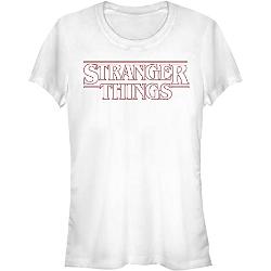 Stranger Things Stranger Red Outline T-Shirt à Manches Courtes avec Logo, Blanc, S Femme