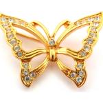 Broches dorées en métal à strass à motif papillons en strass look vintage pour femme 