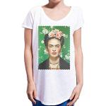 T-shirts blancs en coton à manches courtes Frida Kahlo à manches courtes Taille L look fashion pour femme 