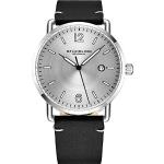 Stuhrling Original Mens Watch Leather Or Bracelet Watch Band Silver Dial with Date Minimalist Style 38mm Case - 3901 Watches for Men Collection (Black)