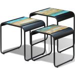 Tables basses design multicolores en bois recyclé en lot de 3 scandinaves 