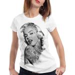 style3 Marilyn Tatouage T-Shirt Femme Hollywood Star Monroe, Couleur:Blanc, Taille:L