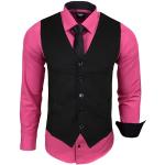 Chemises unies de mariage Subliminal Mode rose fushia à manches longues Taille S look business pour homme 