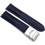 Bracelets de montre bleues foncé à à boucle déployante look fashion en cuir pour homme 