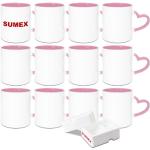 Sumex 11oz Sublimation Blanks Ceramic Coffee Mug with Heart Handle,Case of 12,Pink Inner and Handle