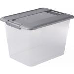 SUNDIS - Boîte de Rangement KLIKER BOX 18 LITRES - Format A4 - Plastique - Transparente - Couvercle Gris - Fermeture par Clips - Emboitable et Superposable - 4386004