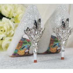 Superbes Chaussures De Mariage Princesse À Paillettes Scintillantes, Mariée La Belle Et La Bête, Talon 7 cm