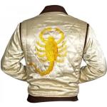 Superior Leather Garments Veste blanche pour hommes avec scorpion doré brodé - Réplique de la veste du héro du film Drive - Or - Taille Unique