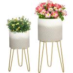 Pots de fleur design Outsunny blancs en métal de 52 cm en lot de 2 diamètre 67 cm modernes 