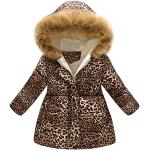 Susenstone Manteau Fille Avec Capuche Fourrure Hiver Long Blouson Coupe-Vent éPais Chaud Coat Imprimé LéOpard Peluche Doudoune 2-7 Ans Kaki (3-4 ans(Taille:120CM), Kaki)