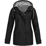 Vestes de randonnée d'automne noires à rayures imperméables coupe-vents à capuche Taille 5 XL plus size look fashion pour femme 