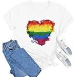 SUWATOIN T-shirt Pride pour femme à manches courtes avec imprimé cœur arc-en-ciel LGBT Gay Pride, blanc 1, S