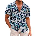 Chemises hawaiennes tropicales en coton à motif palmier à manches courtes Taille L look casual pour femme en promo 