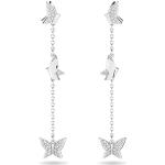 Boucles d'oreilles pendantes de créateur Swarovski blanches en métal à motif papillons look fashion pour femme 