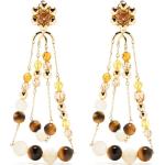 Boucles d'oreilles pendantes de créateur Swarovski dorées en métal à perles pour femme en promo 
