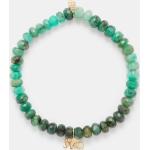 Bracelets de perles verts en or à perles à motif éléphants 14 carats à émeraude pour femme 