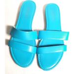 Sandales turquoise à bouts ouverts à élastiques look vintage pour femme 