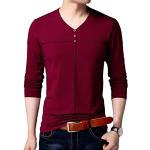 T-shirts rouges à manches longues à manches longues col henley Taille S look casual pour homme 