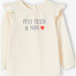 T-shirts à manches longues Vertbaudet blanc d'ivoire en coton à volants Taille 9 mois pour bébé en promo de la boutique en ligne Vertbaudet.fr 