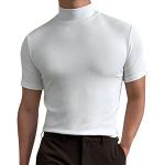 T-shirts col roulé saison été blancs en seersucker lavable à la main à manches courtes Taille XL look asiatique pour homme 