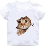 T-Shirt Chat 3D Drôle pour Enfants Garçon Fille Animal à Manches Courtes Col Rond T-Shirt Doux en Coton Blanc T-Shirt Décontracté 07 12T