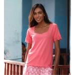 T-shirts basiques roses en viscose à galons à manches courtes à col carré Tailles uniques pour femme 