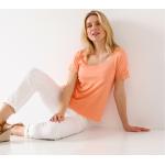 T-shirts basiques orange en viscose à galons à manches courtes à col carré Taille 3 XL pour femme en promo 