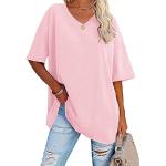 T-shirts roses à manches courtes à manches mi-longues à col en V Taille XXL look casual pour femme 