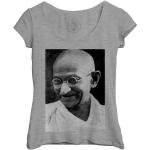 T-Shirt Femme Col Echancré Mahatma Gandhi Inde Activiste Non Violence Portrait Vintage